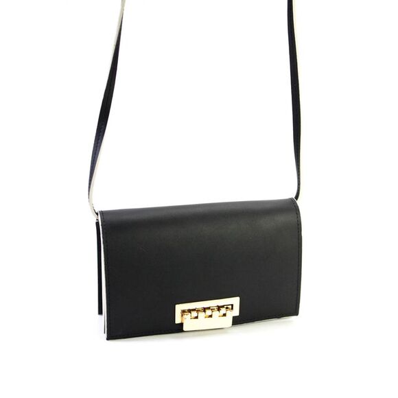 ZAC Zac Posen Leather Push Lock Small Crossbody Handbag Black White - Picture 2 of 8